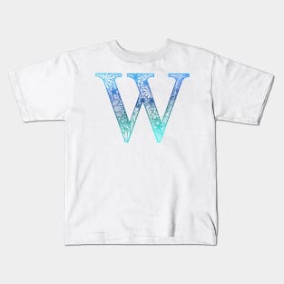 Floral Letter Capital W Blue Kids T-Shirt